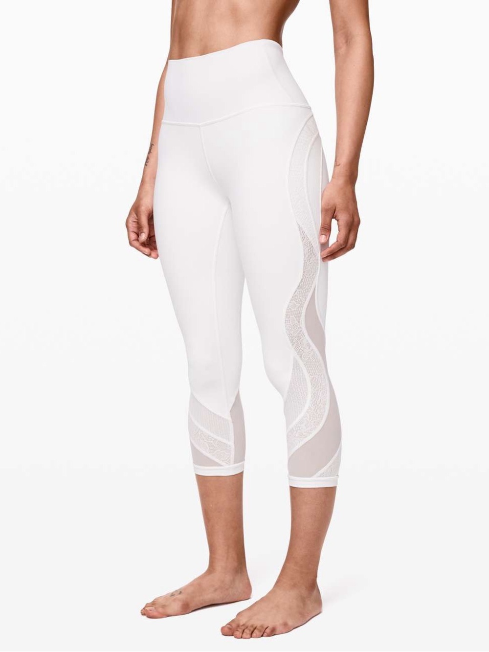 BNWT Lululemon Wunder Under Crop 21" *Lace - White